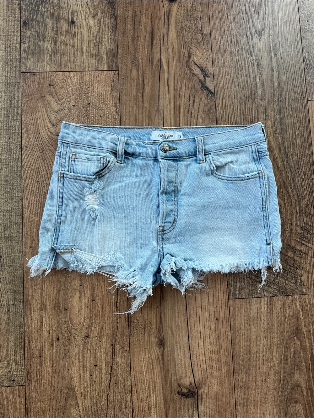 Carly Jean Los Angeles Light Blue Distressed Denim Shorts
